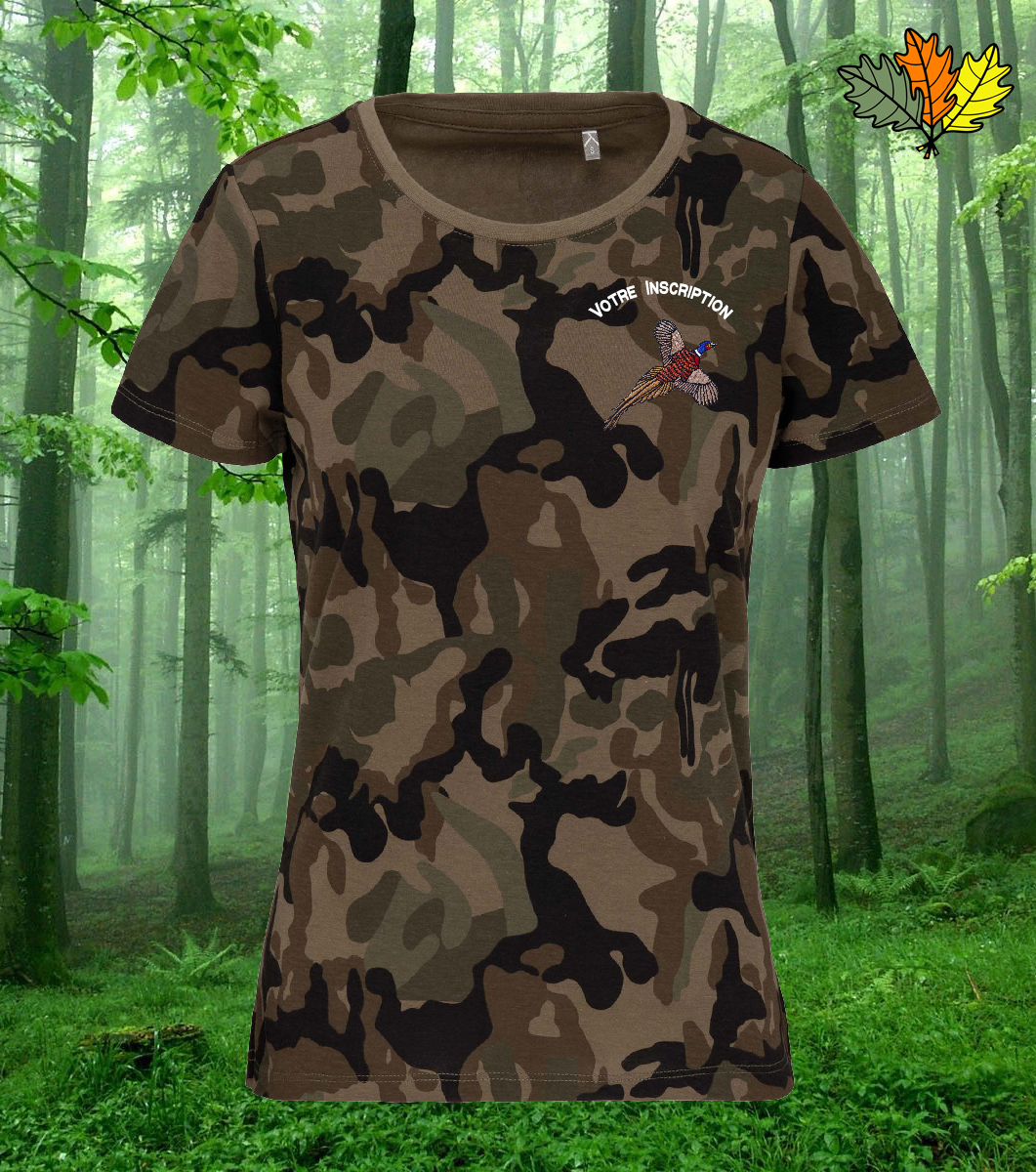 T-Shirt Femme coton brodé camouflage